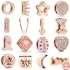 Nowy 925 Sterling Srebrny urok Rose Gold Reflexions Moon Love Family Clip DIY Kulki dla Pandora Kobiet Bransoletka 233e