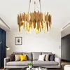 Pendant Lamps Luxury Plate Gold Leaf Shape Metal Lustre Circle Led Lights Adjustable Rod Hanging Lamp Living Room Lighting Fixtures