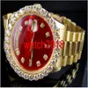 Orologio di lusso di alta qualità Orologio da uomo in oro giallo 18K DayDate 36MM Quadrante rosso Orologio con diamanti più grande 5 5CT Orologio da uomo meccanico automatico N161c