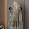 Hårklipp Champagne Glitter Wedding Veil Gloden Sparking Luxury Bridal 1 Tier Cathedral Long Bling Bride Decoration Accessories