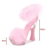 Sandals 4 Color Feather Thick High Heels Platform Sandals Women 14cm 17cm Heels Shoes Female Summer Hair Wedding Pumps Shoes 230719