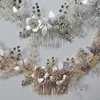 Pinces à cheveux SLBRIDAL fait à la main filaire strass cristaux fleur feuille longue mariage peigne mariée bandeau accessoires femmes bijoux