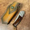 Ny R1695 Flipper Folding Knife VG10 Damascus Steel Straight Blade Rosewood Handle Ball Bearing Fast Open EDC Pocket Knives With Leather Mante