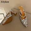 Sandalet Eilyken 2023 Yeni Zebra Kadınlar Pompalar Moda Kristal Slingback Yüksek Topuklu Parti Garip Stil Düğün Gelin Ayakkabı Boyutu 35-41 L230720