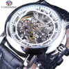 Forsining horloge Waterdicht Gear Beweging Transparant Echt Leer Heren Klok Skeleton Mechanische Automatische Horloges Topmerk Lu333M