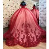 Chérie Quinceanera rouge robes scintillantes 2023 princesse dentelle paillettes Pageant fête douce 15 robe de bal