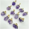 Charms Gold Sier Ered Amethyst Pendant Natural Gem Stone Quartz Crystal Mineral Irregar For Diy Jewelry Making Necklace Drop Dhgarden Dhmbd