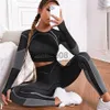 Tute da donna 2023 12 pezzi Set da donna senza cuciture per yoga Tute da palestra Fitness Abbigliamento sportivo Leggings a vita alta Manica lunga Crop Top Tuta sportiva J230720