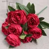 Fleurs séchées 10 Tête Bourgogne Roses Bouquet Fleurs Artificielles Western Rose Décoration De Mariage Couleur Pivoine Faux Fleur Simulation Fleur R230725