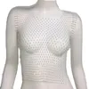 Herren T-Shirts Frauen Mesh Rückenfreies Crop Top Sexy Ärmelloses Fischnetz Diamant Hollow Out Durchsichtiges Party Kurzes Top 230719