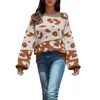 Suéteres femininos outono/inverno estampa de leopardo color block fashion decote redondo pulôver de tricô com capuz dividido