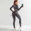 Women's Tracksuits Yoga Sets Women Gym Clothes 2 Piece Set Fitness Leggings Long Sleeve Shirts Sport Wear For Woman Camouflage Sportswear Suits J230720