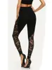 Leggings femme 2023 Sexy taille haute dentelle noire dames panneau latéral floral découpé S-2XL