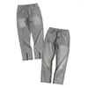Men's Jeans Vintage Distressed Slim Pants For Men Hip Hop Medial Side Zippers Adjustable Open Crotch Denim Biker Streetwear