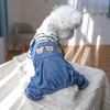 Chien vêtements à quatre pattes excellent dessin animé ours motif animal de compagnie chat Denim salopette Patchwork combinaison accrocheur fournitures