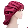 Beanie/Skull Caps Solid Color Wide Band Large Satin Bonnet Sleep Women Hair Care Night Hat Headwear Fashion Accessories Drop Deliver Dhyh2