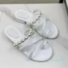 2023 novas sandálias combinação de alça cruzada chinelos femininos pérola sandálias planas design simples cor sólida Clip toe flip flop chinelo moda versátil