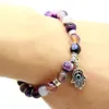 Nieuwe Collectie Sieraden Hele 8mm Kralen Natuurlijke Paarse Agaat Kralen Hamsa Hand Yoga Armbanden Cadeau voor mannen en vrouwen252P