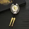 Bolo Ties U shape gold 3D horse animal bolo tie for man cowboy western cowgirl lather rope zinc alloy necktie Vintage color HKD230719