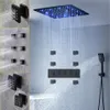 Badkamer 20 Inch Zwarte Massage Regen LED Douche Panel Hoofd Kraan Set Thermostatische Mengkraan Omstelling Met Body Jets Spray1812