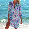 Maillot de bain femme classique banlieue imprimé 3D Sexy col en v bohème poche à volants bouton caché chemise de fête jupe de plage d'été