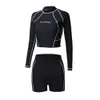 Other Sporting Goods Long Sleeve Rash Guard Women Solid Two Piece Swimsuit Crop Top Swimwear High Neck Bathing Suits Black Surfing Pad Shorts 230720