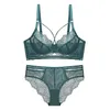 Conjunto de calcinha e sutiã transparente ultrafino de renda sexy com pedras push up sutiã bandagem lingerie feminina A B C D Copa 2020 Novo Y3298