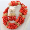 Collier boucles d'oreilles ensemble 2023 dernières perles de corail mélange Champagne cristal bijoux mariage nigérian mariée africaine CJ664