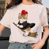 Camiseta de verão nova manga curta coleção feminina dia das mães Puk estampa de desenho animado gato manga curta