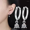 Hoop Earrings Real 925 Sterling Silver Fashion Gothic Geometric Round Shiny CZ For Women Wedding Party Fine Jewelry DB1335