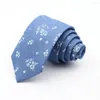 Bow Ties For Men Skinny Denim Blue Floral Leaf Print Neck Tie Wedding Business Casual Neckties Suits Slim Gravatas