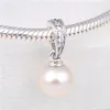 Losse Kraal 925 Sterling Zilver Elegante Schoonheid Dangle Charm met Parel en Clear CZ Past Europese Pandora Sieraden Armband Necklace3176