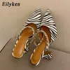 Sandalet Eilyken 2023 Yeni Zebra Kadınlar Pompalar Moda Kristal Slingback Yüksek Topuklu Parti Garip Stil Düğün Gelin Ayakkabı Boyutu 35-41 L230720