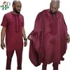 HD African Agbada Men kläder passar Robe Tops Pant 3 stycken Set African Traditionell herr Dashiki -kläder med strass1244i