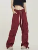 Women's Pants Harajuku Vintage Red Cargo Women Oversize Hip Hop Streetwear Pockets Black Trousers Retro Wide Leg Tactical Bottom