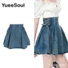 Rokken Blauw Denim Rok Mode Gedrukt Geplooide Hoge Taille Mini Rokken Y2K Retro Zoete Leuke Sexy Streetwear Zomer Vrouwen rok 230719