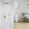 Brass Brushed Gold Solid Bathroom Shower Set Rianfall Head Shower Faucet Wall Mounted Shower Arm Mixer Water Set 8-12Inch289M