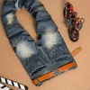 Whole-2016 moda slim skinny slim fit zip cotone nero mens jeans Distressed Denim cotone di alta qualità pantaloni maschili271I