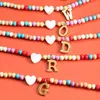 Nouveau Coloré Pierre Naturelle Amour Charme Or Lettre Perlé Collier Boho En Acier Inoxydable A-Z Anglais Lettres Initiales Pendentif Collier Neckchain Beadh Bijoux Pour Femmes