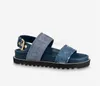 Sandálias 2022 Designer Mulher Paseo Sandálias de Comforto plano Luxo jeans jeans Sandy Beac Slides Tamanho dos EUA 4-11