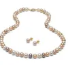 8-9mm Wit Roze Paars Multicolor Natuurlijke Zuidzee Parelketting 20 inch Oorbel Set 14k Gold173r