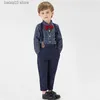 Conjuntos de roupas outono conjunto infantil escovado camisa manga longa calça cinta conjunto cavalheiro vestido T230720