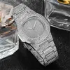 Luxe unisexe argent or plein diamant mode montres Quartz analogique en acier inoxydable Bracelet Bracelet montre-bracelet pour cadeau