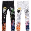 Impresión en color 3D Diseñador para hombre Ripped thin stretch slim jeans pantalones rectos para hombres Cowboy Famous classic Skull graffiti jean213i