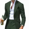 Erkek Suit Blazers yakalar erkekler ince fit çentikli yeşil erkek takım elbise pantolon 2 adet resmi nedensel iş düğün damat giymek 230720