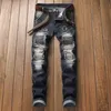 Cross Border Supply Jean noir élastique pour homme Moto Divers Épissage Jean pour homme Pantalon277a