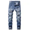 Men's Jeans Mens Fashion Pants Hole Light Blue Slim Motorcycle Ripped Washed Denim Trousers Long Pencil237A