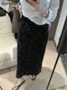 Spódnice jesień wysokiej talii Midi Elegancka koreańska moda z tyłu rzędna luźna prosta prosta prosta allmatch faldas largas 230720