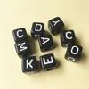 Whole 550PCS lot Mixed A-Z 10 10MM Black with white Printing Plastic Acrylic Square Cube Alphabet Letter Initial Beads 200930216D