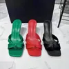 Tofflor kvinna klackar sexiga eleganta högklackade skor utomhus casual pumpar öppen tå damer mulor kvinnor gröna röda svarta sandaler
